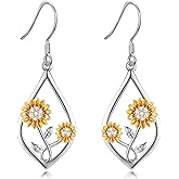 JERWLI Sunflower/Daisy/Clover/Dandelion/Palm Tree/Cactus Earrings 925 Sterling Silver Flower Teardrop Dangle Drop Earring Floral Jewelry Gifts for Women