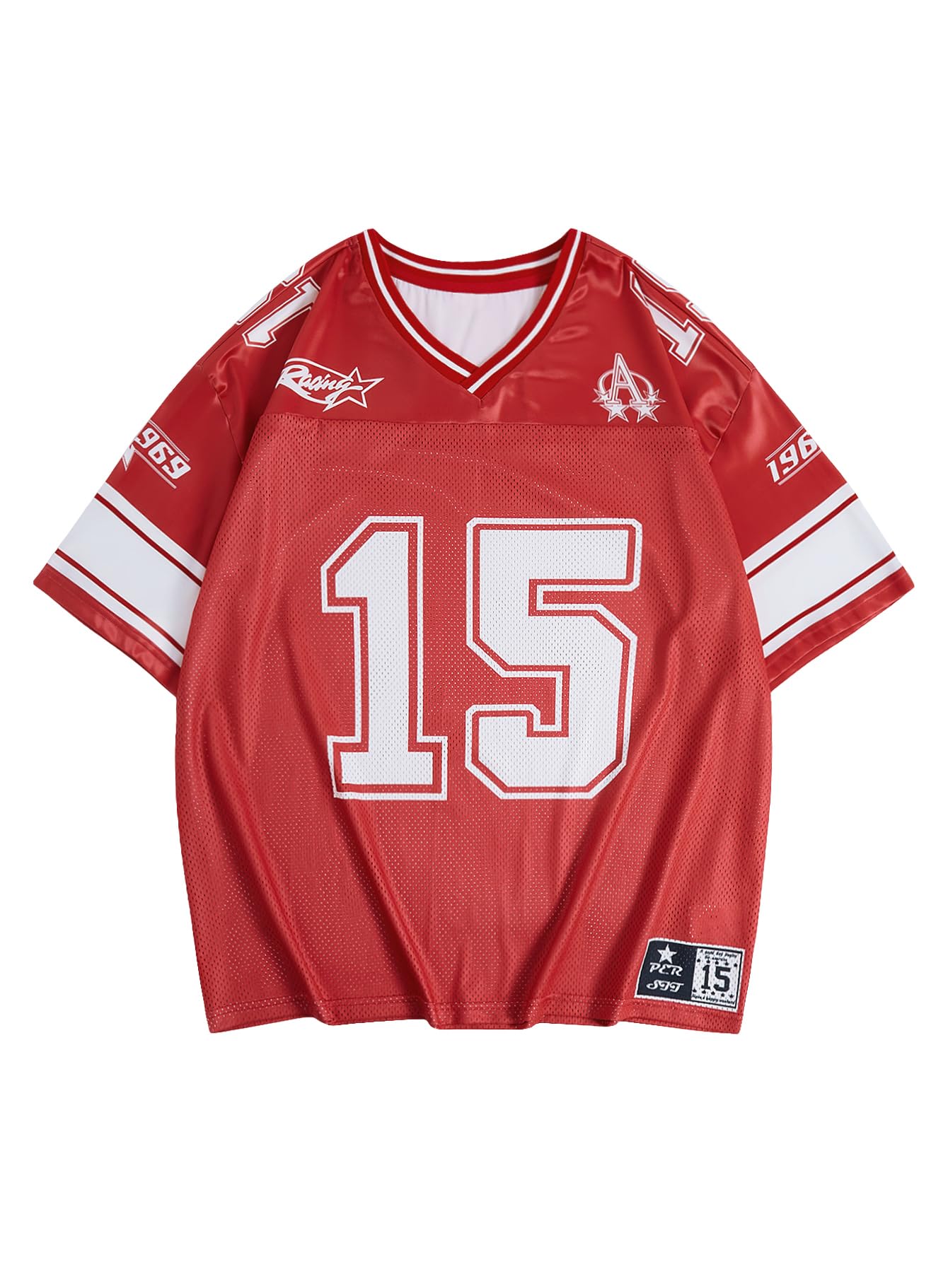 Photo 1 of SOLY HUX Men's Graphic Jersey T-Shirts V Neck Racing Print Casual Tees Streetwear Summer Top Tshirt Red Graphic X-Large