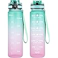 OLDLEY Water Bottles, 32oz Motivational Sports Water Bottle with Time Marker - Times to Drink - Tritan, BPA Free, Wide Mouth Leakproof, Bubble Gum (1 Pack)