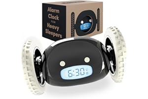 CLOCKY Alarm on Wheels – Loud Rolling Alarm Clock for Heavy Sleepers | Runaway Clock That Jumps & Runs to Wake You Up | Funny