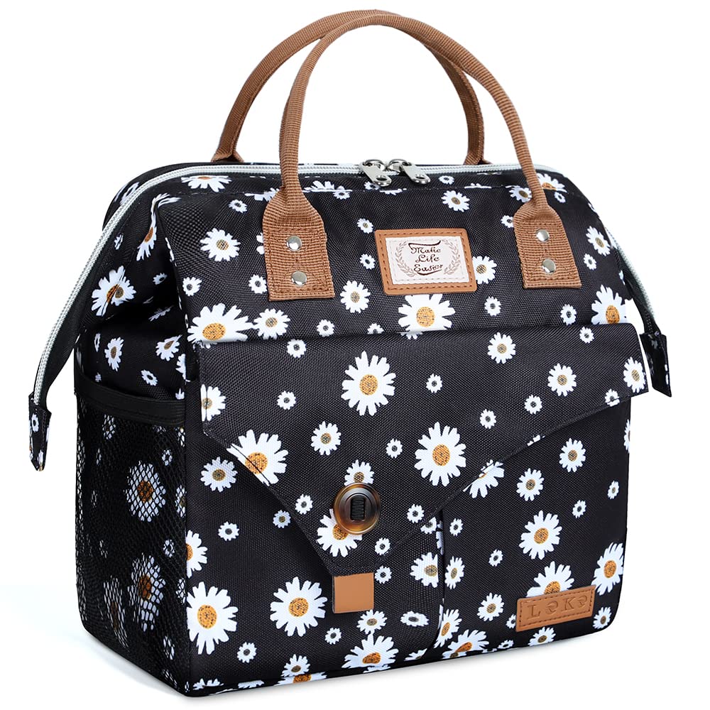 Lekesky 10L Insulated Lunch Bag for Women for Work Lunch Tote,Daisy Pattern