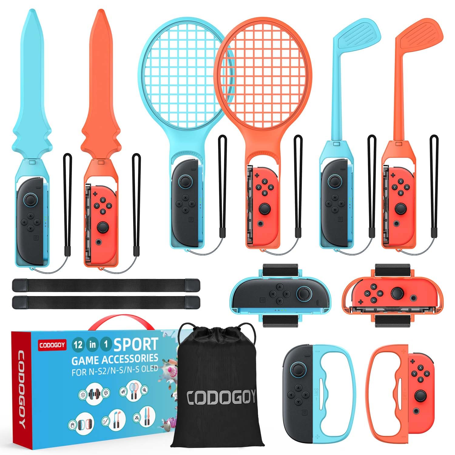 Photo 1 of [Switch 2/1 Compatible] Switch Sports Accessories Bundle for Switch 2/1/OLED - CODOGOY Complete Family Sports Kit with Storage Bag, Exclusive Bowling Grips & 2 Player Support for Nintendo Switch Sports Games
