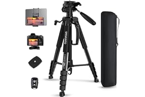 SPEMUNTO 75" Camera Tripod for Cell Phone, Black Porfessional Aluminum Heavy Duty Tripod with Wireless Remote for iPhone Trip