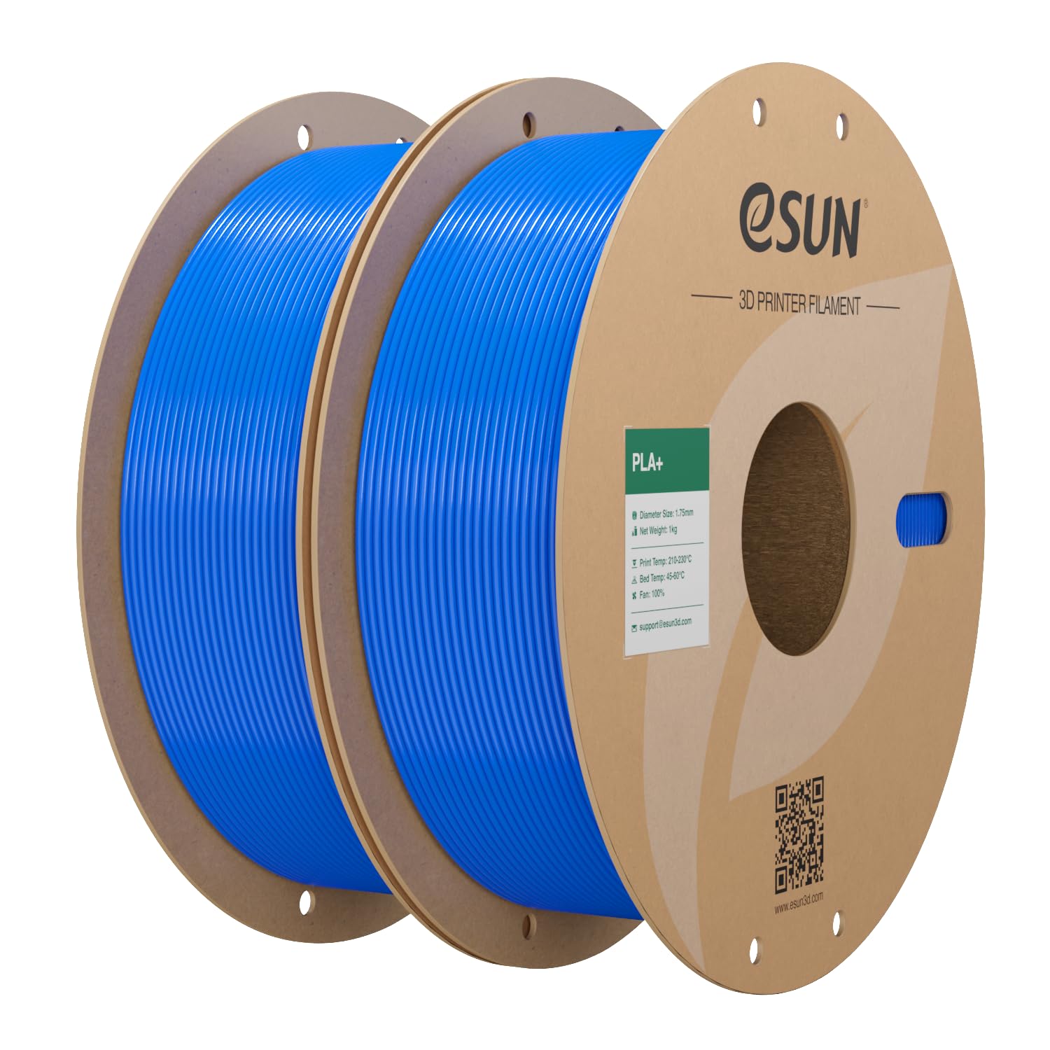 eSUN PLA+ Filament 1.75mm, 3D Drucker Filament PLA Plus, Maßgenauigkeit +/- 0.03mm, 1KG pro Spule, 2 Spulen 3D Druck Filament für 3D Drucker, Blau
