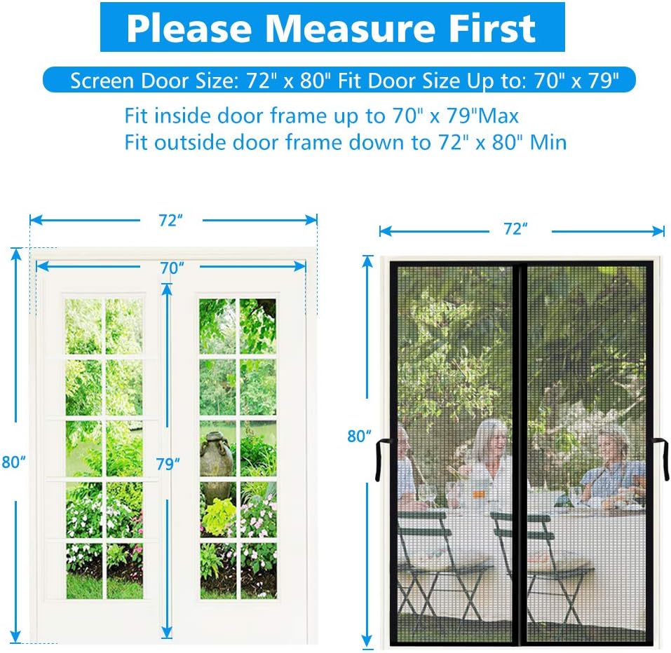 ACMETOP Magnetic Screen Door, Upgraded Fiberglass Mesh Screen Door with Handy Hasps, Reinforced Door Screen with 36 Magnets & 6 Weighted Sticks, Full Frame Hook & Loop Fits Door Size Up to 36" x 82" - - 