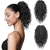 Flufymooz Ponytail Extension, 12" Short Claw Ponytail Extension Wavy Curly Jaw Clip in Pony tails Hairpiece Natural Synthetic Hairpiece for Women (Natural Black)