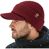 TOP-EX PolarWool™ 100% Merino Wool Winter Hat for Men Fleece Lined Visor Beanie with Brim Outdoor Knit Cap for Cold Weather