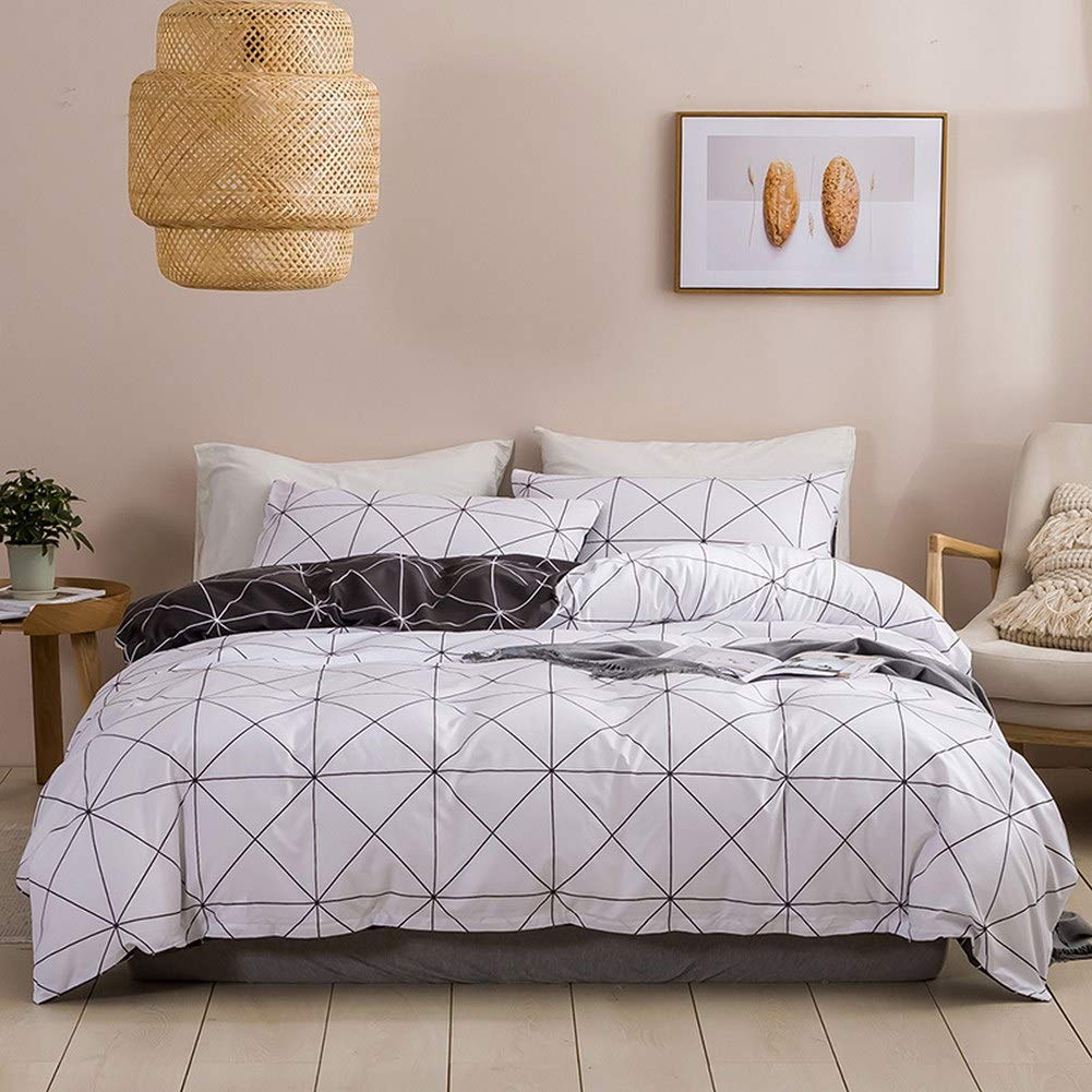 Geometric Duvet Cover King Size Black White Triangle Bedding Set Modern Reversible Striped Comforter Cover 3 Pcs, Kids Women Girls Room Decor Luxury Soft Grid Pattern Bedclothes for Man Adults
