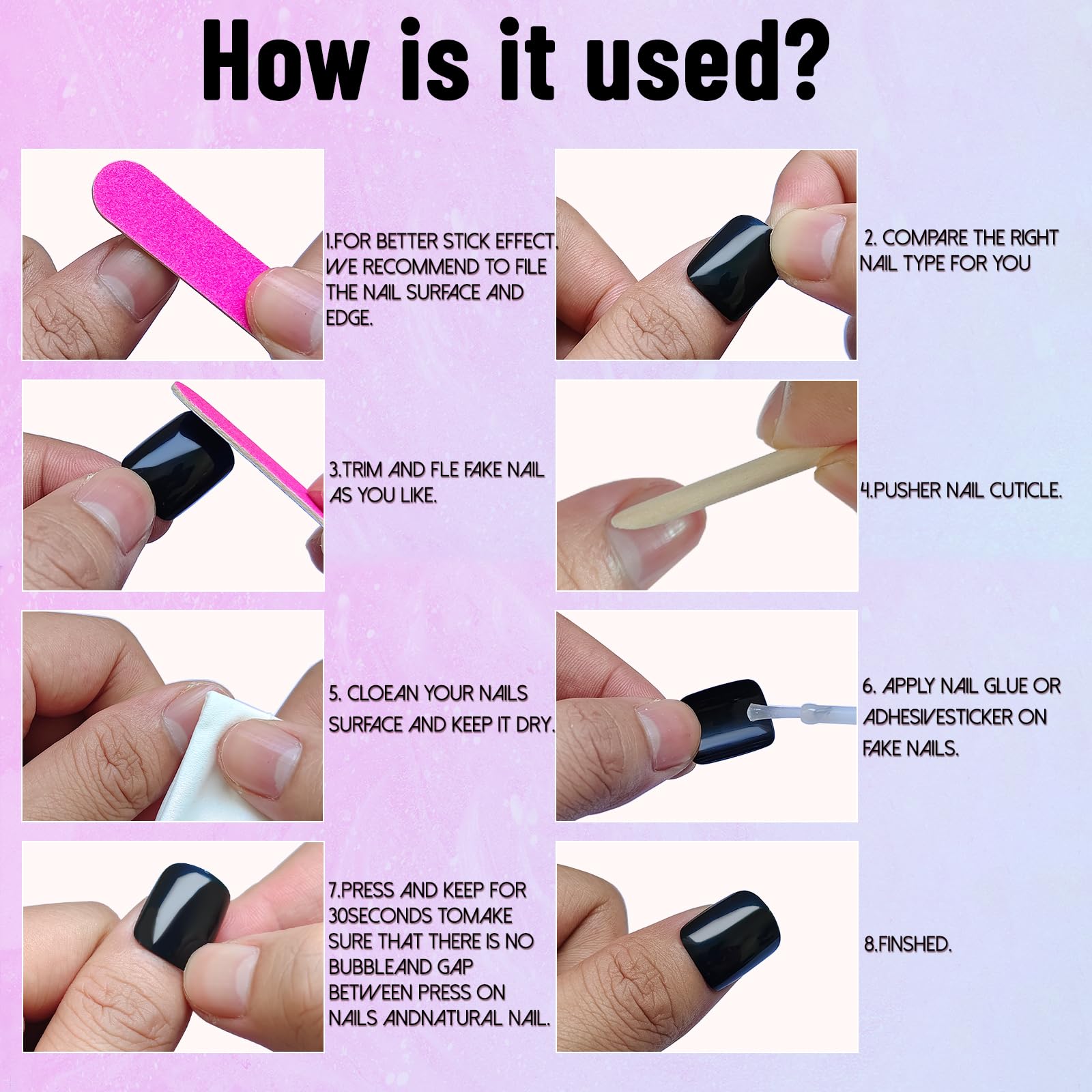 LoveOurHome 240PC Square Press on Nails Short Fake Nail, Short Press on Nails Square Coffee Glue on Nails Full Cover Artificial Fingernail Girls Kids XS Acrylic Nail Press Nail with Adhesive Tabs - Image 3