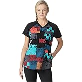 Wink Womens Women's Yoga V-Neck Print Scrub Top