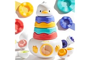 WOWOHAGE 3-in-1 Baby Toys 12-18 Months, Stacking Ring Toys for Toddlers 1-3, 6 Pcs Eggs Toy Matching Game Shape Sorter, Roly-Poly Sensory Toys Montessori Early Learning Gifts for Girls Boys