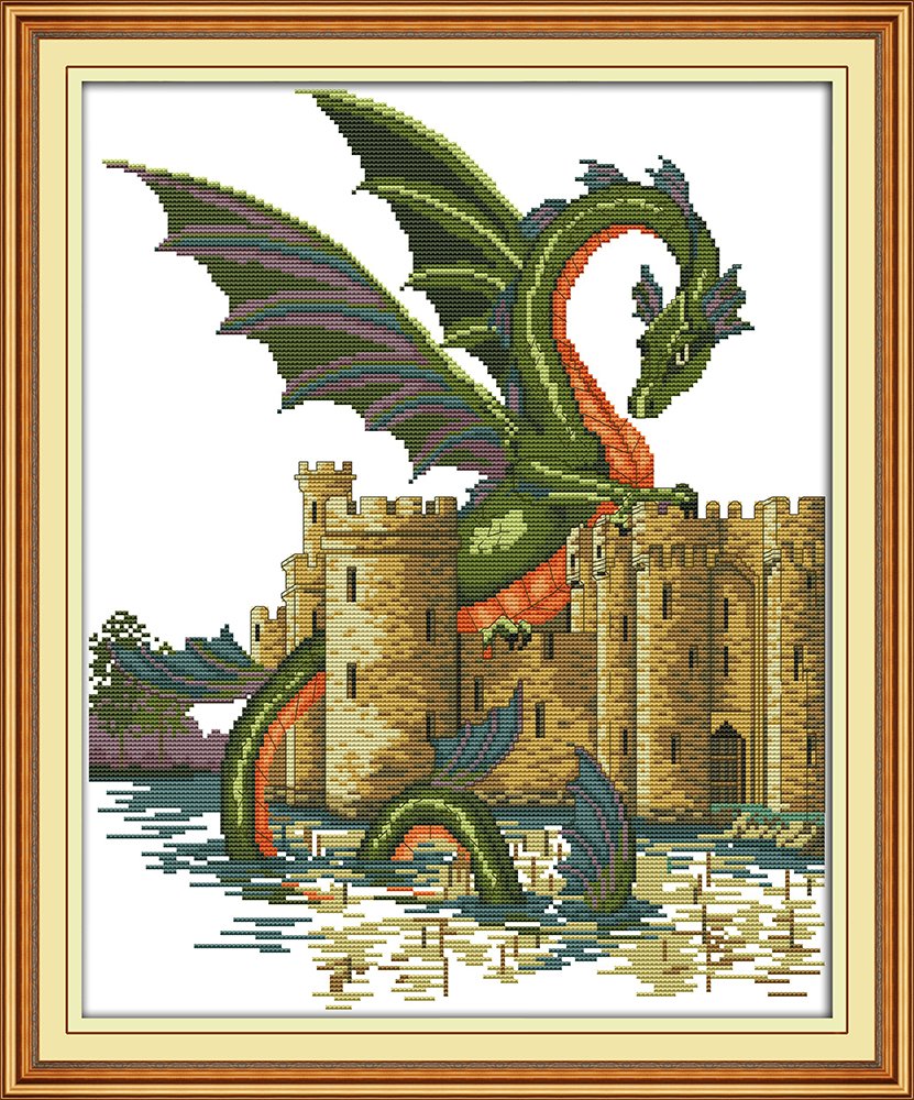 CaptainCrafts Cross Stitch Kits, Stamped Cross Stitch Preprinted Fabric Cross Stitch DMC DIY Art Embroidery Kits (Stamped, Animals and Castle)