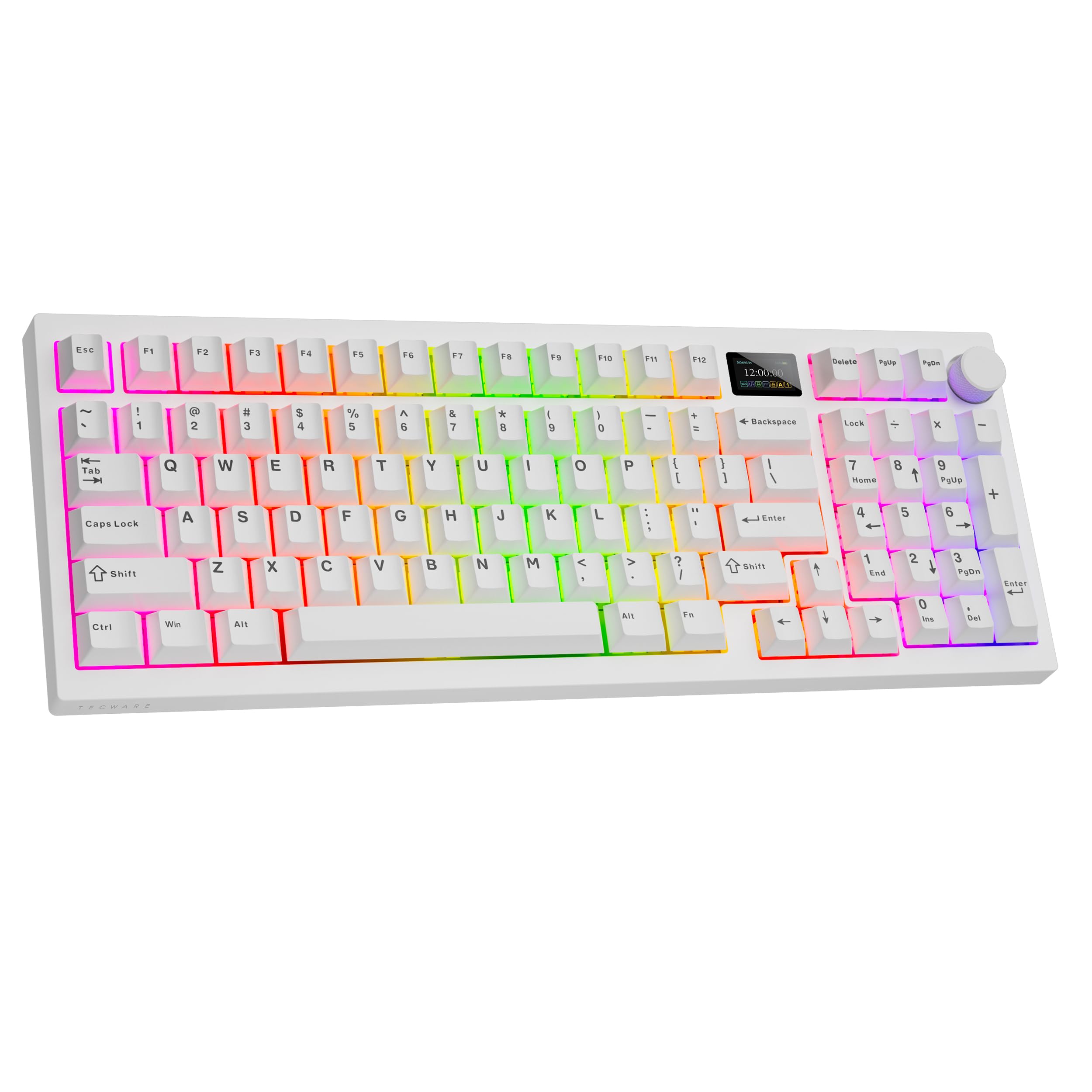 Photo 1 of TECWARE Spectre 96% RGB Mechanical Gaming Keyboard with Customizable LCD Screen, Multi-Function Knob, Gasket Mount, South Face 5-Pin Universal Hot-Swappable Sockets White Candy Red Switch