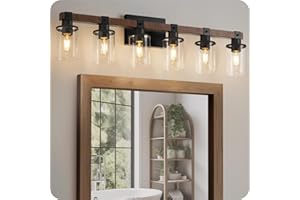 GOEBLESON 6-Light Bathroom Light Fixture, Vanity Lights for Bathroom with Glass Shade, Rustic Bathroom Light Fixtures, E26 Base F12BD05