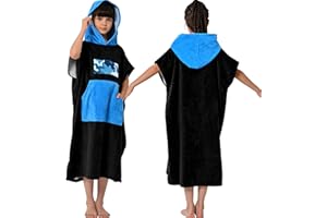 VOOVA & MOVAS Black Cotton Hooded Towel with Pocket for Teens | Big Kids, 8-14Years, Absorbent Terry Cloth Poncho Towel for Girls｜Boys, Wearable Towel for Pool, Beach, Bath,Swim