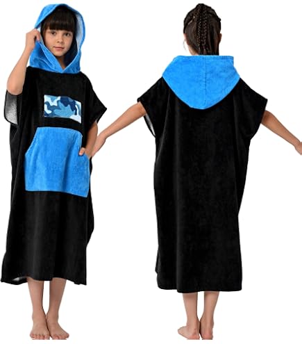 VOOVA & MOVAS Hooded Poncho Towel For Big Kids (6-12 Years) – Oversized 64"x26" Cotton Bathrobe For Pool & Beach