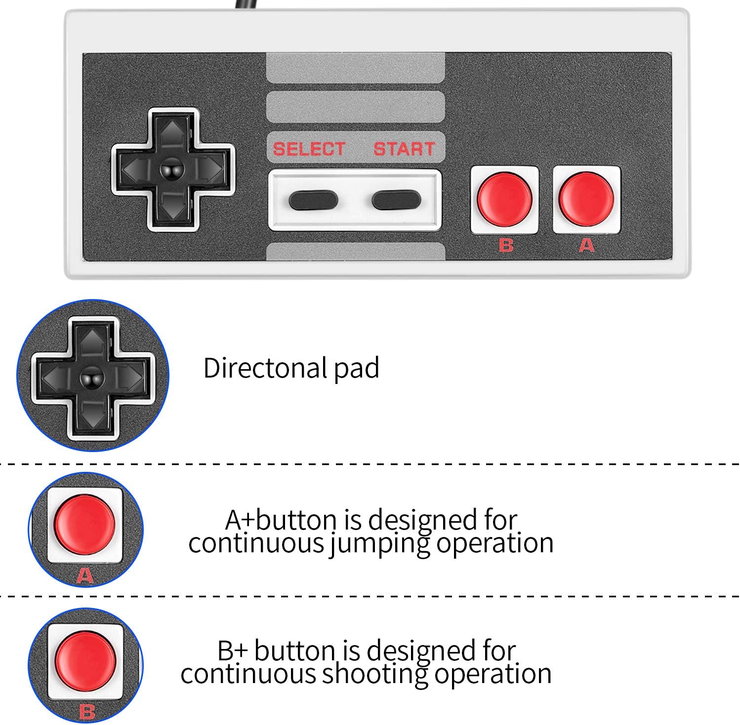 Classic NES Controllers for NES 8 Bit Entertainment System Console Control Pad: Computers & Accessories