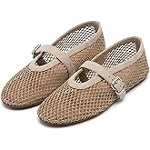 Women's Mesh Ballet Flats Buckle Strap Comfortable Ballerina Shoes Ladies Clear Fishnet Wide Width Flats for Women Slip-on Casual Dress Mary Jane Flats Fall 2025