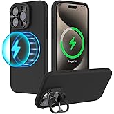Nillkin iPhone 15 Pro Max Case Magsafe with Len Stand, [Premium Liquid Silicone],[Soft Microfiber Lining] Support MagSafe Wireless Charging, Phone Case for iPhone 15 Pro Max 6.7”, Black