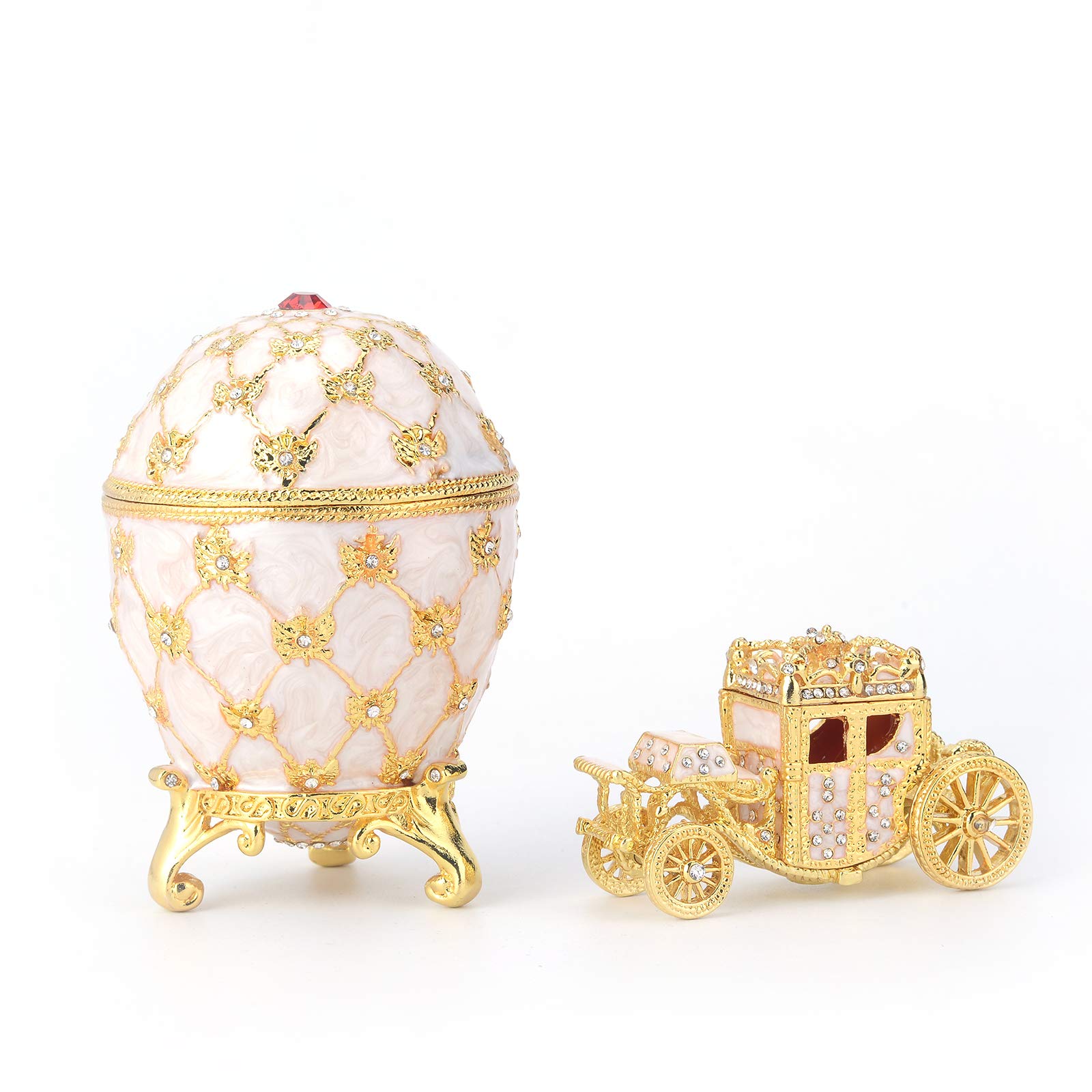 QIFU Hand Painted Easter Egg Decorative Enamel Trinket Box with Mini Carriage(QF5467)