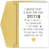 Goroar Funny Birthday Card for Sister, Humorous Sister Birthday Card, Sis Bday Greeting Card, I Would Fight A Bear for You Card