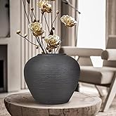 GDSZJLJ Black Rustic Farmhouse Ceramic Vase, 6.8 Inch Vintage Terracotta Flower Vases for Home Decor, Pottery Large Vases for Living Room Decor Table Entryway Bedroom