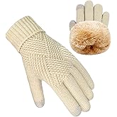 Beurlike Winter Wool Gloves for Women Elastic Thermal Knit Fleece Warm Gloves Touch Screen for Cold Weather Folding Cuffs