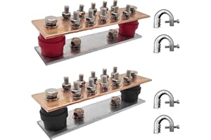 MOKIKUBA 2-Pack Copper Ground Bus Bar,Multipurpose Ground Bar Kit 7.88"x2.36"x .157" with 5/16" Terminal Positions and UL Material Standoff BusBar Insulators