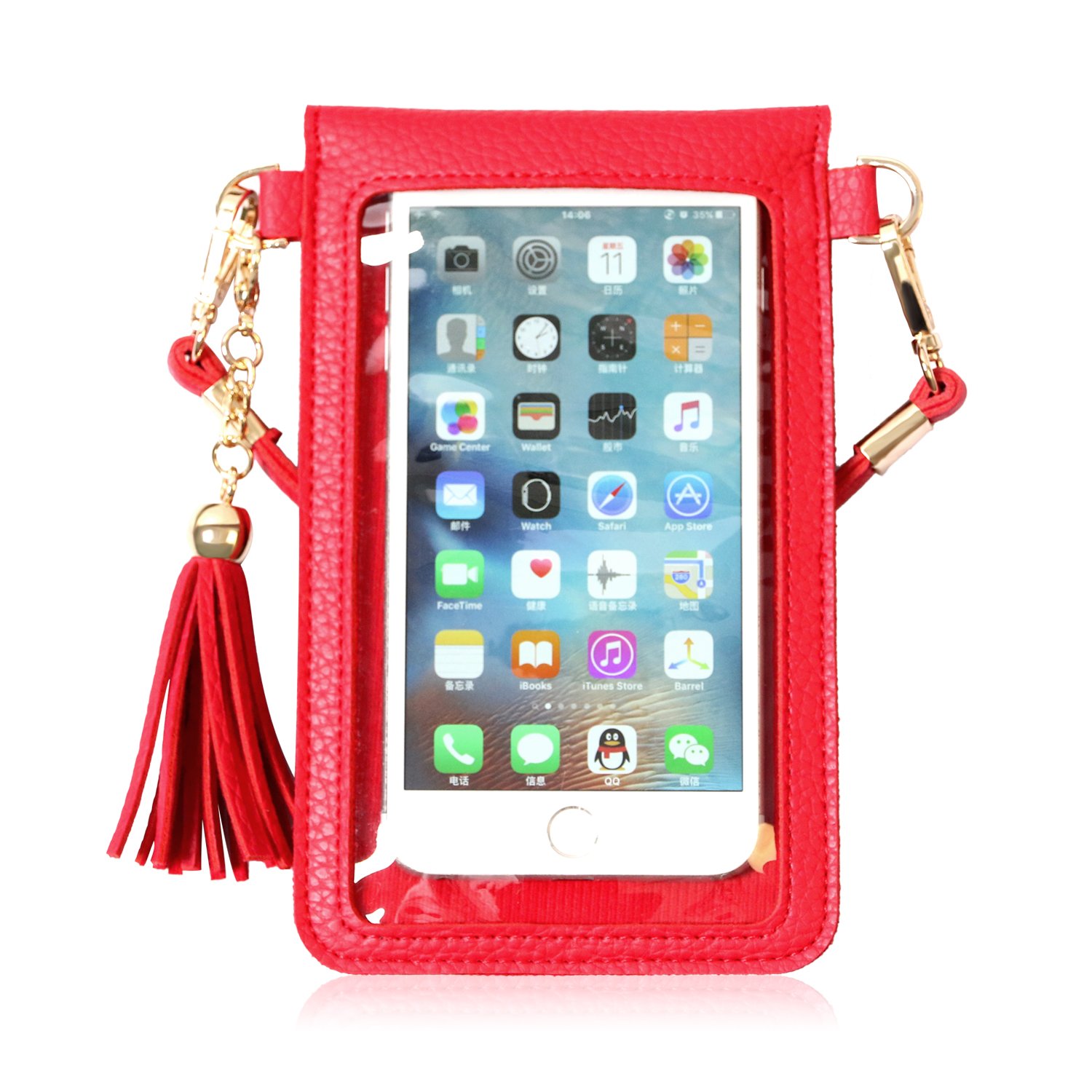 LKZAIY PU Leather Crossbody Bag Mini Phone Pouch with Shoulder Strap for iPhone 7 Plus, 6S Plus, 6 Plus, 7, 6S, 6, 5S, 5C, Samsung S8, S7 Edge, S6 Edge+, S6, S5, S4, J3, J7 (Red)