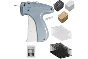 HRONTA Tagging Gun for Clothing, Tag Attacher Gun with 5 Steel Needles, 2000 pcs 2" Black and White Barbs Fasteners & 300 Clothing Labels, Yard Sale Retail Store Tagging Gun Set (Not Mini Stitch)