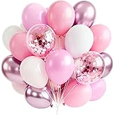 PartyWoo Pink and White Balloons 65pcs 12 Inch Light Pastel Baby Metallic Pearl Pink Matte White Confetti Balloons for Gender Reveal Wedding Bridal Girl Baby Shower Princess Birthday Party Decorations