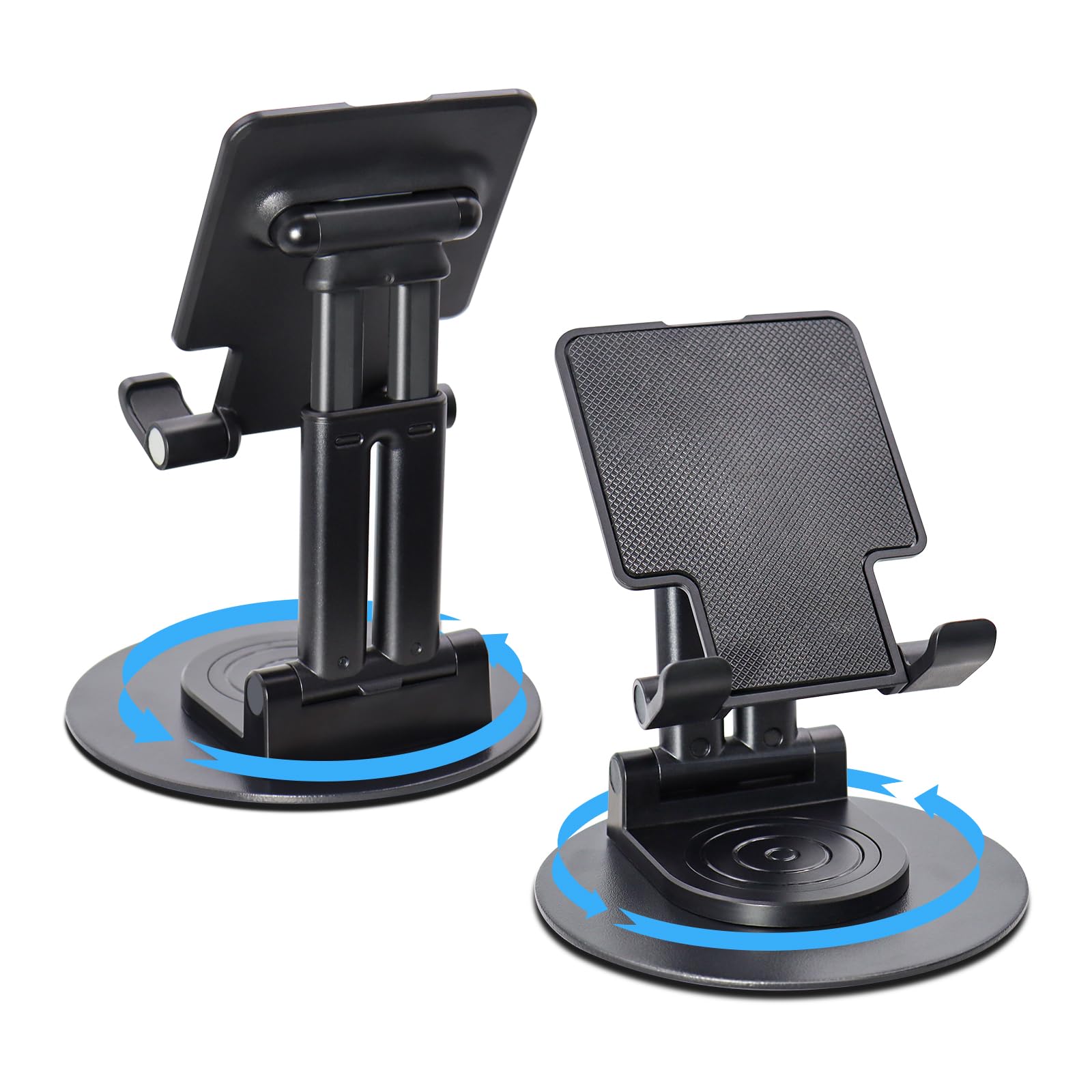 ONCHEER 360°Rotating Phone Holder for Desk, Fully Foldable Cell Phone Stand for Office & Home, Angle & Height Adjustable Tablet Stand for All Smartphones, iPhone, Switch,Tablet 4.6-12.9'', Black