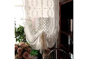 A.Monamour White Sheer Transparent Embroidered Voile Lace Balloon Curtain Window Roman Shades Window Treatment Tie Up Curtain Cottage Flowers Adjustable Tie Tieup, Rod Pocket/Pinch Pleat, 1 Piece