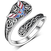 qielizhu Spoon Rings for Women 925 Sterling Silver American Flag Owl Ring Owl Jewelry Gifts for Women