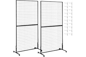 LYASILYHS 2 Pack Grid Wall Panel Rack, 3x6 Ft Metal Gridwall Display Stand with T-Base Wheels, Heavy-Duty Mobile Freestanding Racks for Retail Store, Craft Show, Boutique(Black)