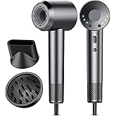 aowoka Hair Dryer, 160000 RPM Professional High Speed Ionic Blow Dryer 500 Million Negative Ions & Heat-Control & Low Noise Hairdryer for Faster Drying, No Heat Damage, Travel with Diffuser（Grey）