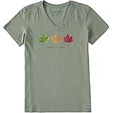 Life is Good Womens Crusher Tee Shirt, Short Sleeve Cotton Graphic T-Shirts, Change is Good 3 Leaves