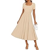 ZESICA Womens Summer Pleated Midi Dress 2026 Spring Business Casual Short Sleeve A-Line Elegant Wedding Guest Party Dresses