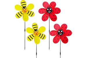 yuuzue Flower Wind Spinner 4pcs Garden Pinwheels Whirligigs 11.8inch Ladybug Bee Windmill Wind Spinner Pinwheel for The Yard Garden Lawn Patio Outdoor Decor Kid Toys