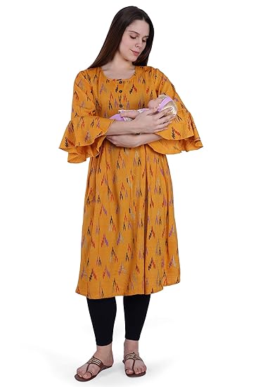 Women's Cotton A-Line Maternity Kurta/Easy Breast Feeding/Breastfeeding Kurti/Western Dress with Zippers for Nursing Pre and Post Pregnancy