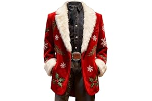 Men's Christmas Blazer Corduroy Jacket with Faux Fur Funny Xmas Printed Breasted Suit Jacket for Holiday Parties