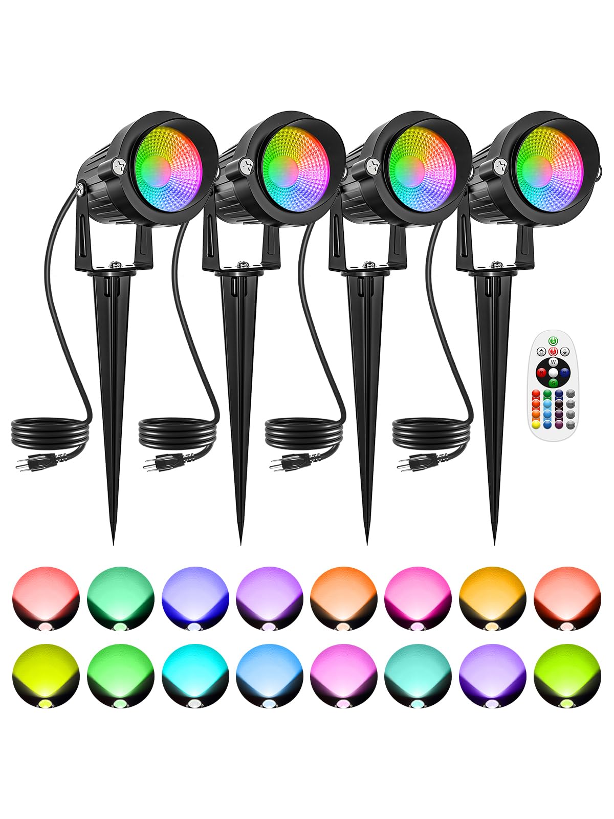 Photo 1 of DOREIO Halloween Outdoor Spotlights for Yard, 10W RGBW Color Changing Landscape Lights with Remote Control 120V RGB Landscape Lighting Led Spot Lights Outdoor Waterproof with Plug (4Pack)