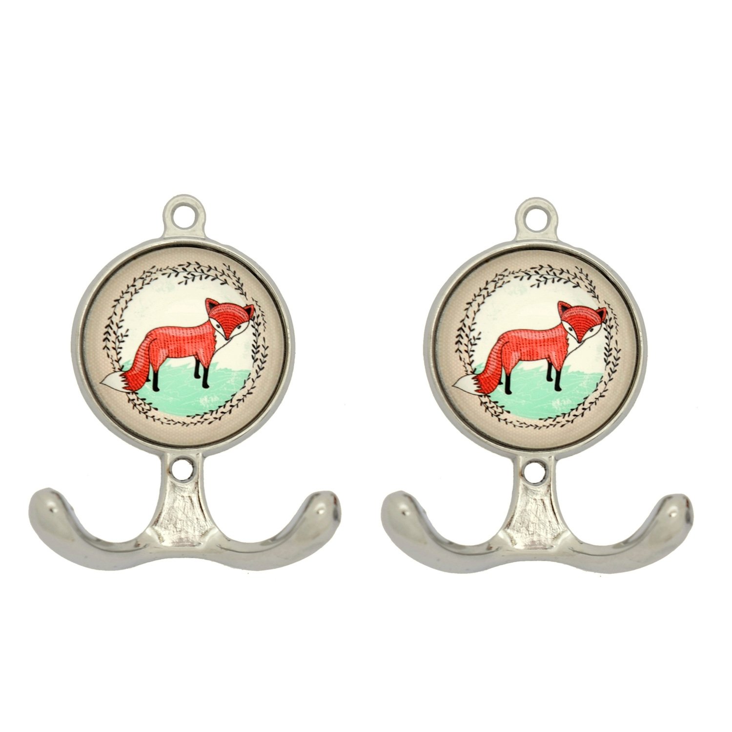 Tranquillo 2 double hooks, wall hooks made of brass with clever fox, 7 x 5.5cm