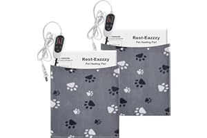 Rest-Eazzzy Pet Heating Pad Indoor, Dog Heating Pad Mat with Removable Cover, 5 Level Timer 5 Level Temperature, Electric Pet Warming Mat for Cat Dog Automatic Power-Off (Heat pad x 2, paw-Grey)