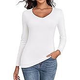 Qzzater Long Sleeve Shirts for Women V-Neck Lightweight Slim Fit Fall Basic Undershirts Layer T Shirt Outfits 2025