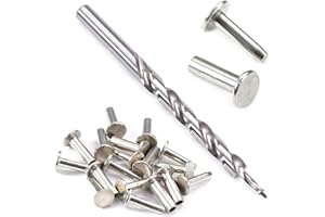 EZSMITH Cutlery Rivets (10 Pack) + [1] Step Drill for DIY Handles & Knife Handle Repair - USA Size (0.312 x 0.155 x 0.520 Inch) - (Nickel Silver) - 2-Piece Rivet Knife Handle Fasteners