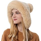 Women Winter Peruvian Cover Ears Beanie Hat Ear Flaps Sherpa Ski Snow Hats Knit Fleece Lined 3 Pom Pom
