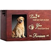Pet Memorial Urns for Dog or Cat Ashes, Large Wooden Funeral Cremation Urns with Photo Frame, Keepsake Memory Box with Black Flannel Lining