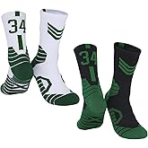 HMWIWAR 2-Pairs Basketball-Socks-for-Men & Boys, Basketball Team Lucky Number Sports-Star-Socks for Child & Adult
