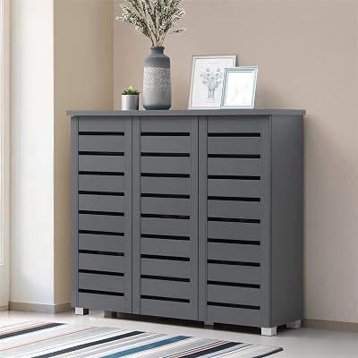 Timber Art Design UK 4 Tier Shoe Cabinet Grey W114 x H98.3 x D33.6 cm